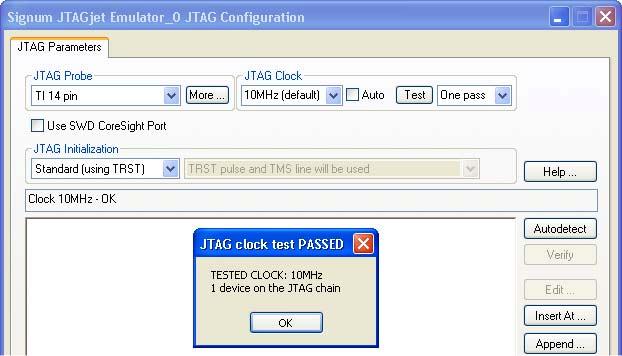 JTAGJET DRIVER FOR CCSTUDIO I N S T A L L A T I O N I N S T R U C T I O N S 3. If the 10MHz JTAG clock is not working, click Auto to determine the highest safe frequency.
