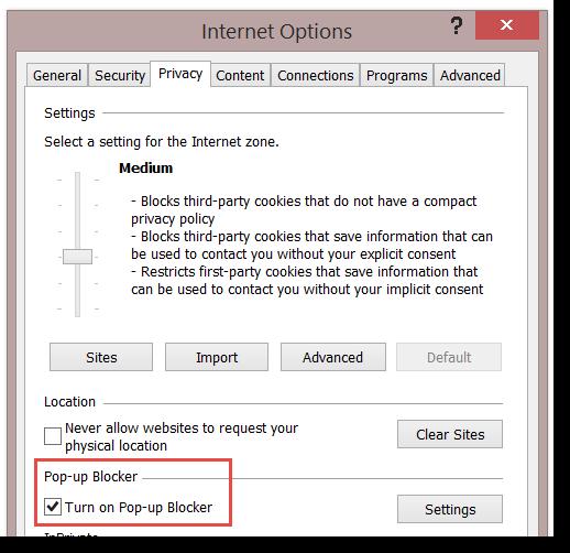 Internet Explorer lets you turn on or disable its Pop-up Blocker.