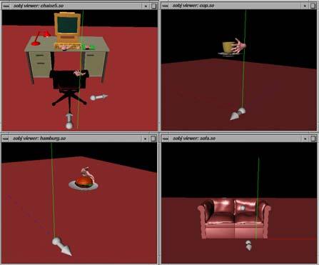 to sit in a sofa. All motions are internally controlled in ACE with inverse kinematics. Figure 3 shows a snapshot of the modeling phase of some of the used smart objects.