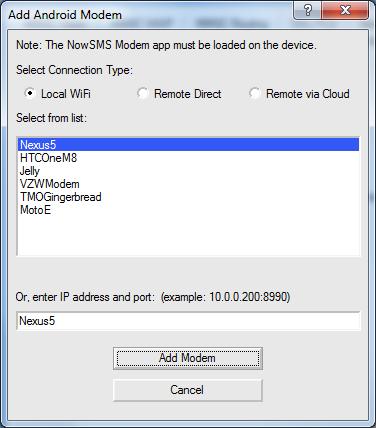 Local WiFi Mode In Local WiFi Mode, the Android device is connected to WiFi and is on the same network as the NowSMS PC.