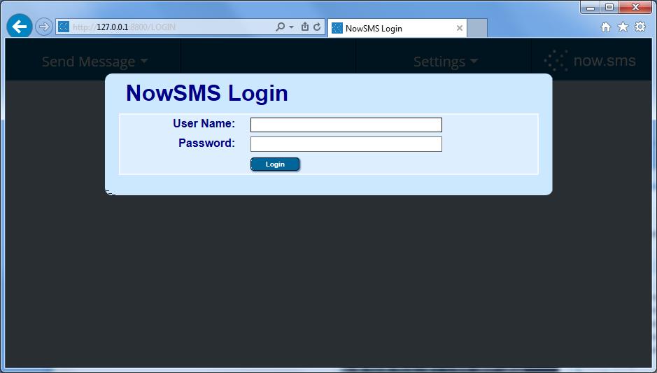 NowSMS Web Interface To access the NowSMS web interface, it is necessary to define account credentials.