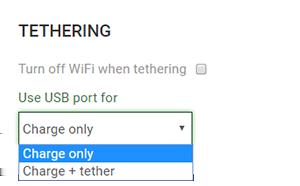 The Router Setup page displays. 5. In the TETHERING section, select Charge only.