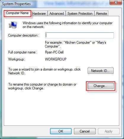 Section 7 - Changing the Computer Name and Joining a Workgroup 3. Click the Computer Name tab in the System Properties window and enter a description of your computer in the textbox.