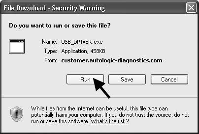 5. Press the [Run] button in the File Download window. The USB Driver Installation window appears. N NOTE: The steps below describe what you need to do if you have Windows XP.