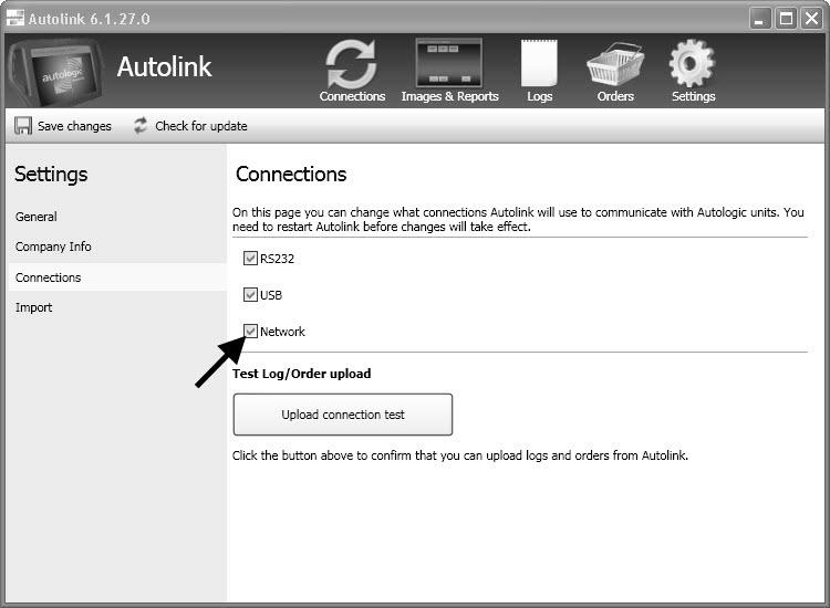 A green tick appears in the Network tick box. 5. Click the Save changes option in the Autolink top menu bar.