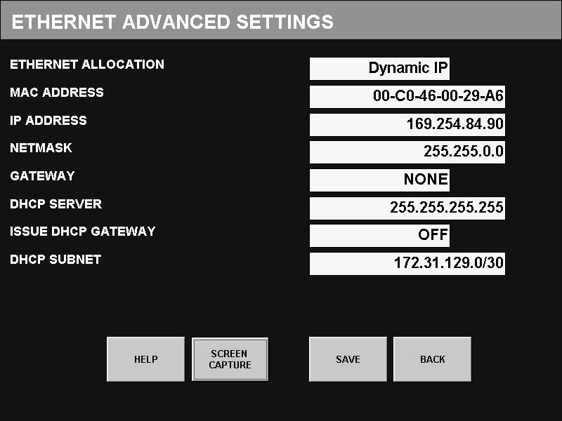 The ETHERNET ALLOCATION screen appears. 6. Select the Connect Autologic to a router option. The ETHERNET ADVANCED SETTINGS screen appears. 7. Press [SAVE].