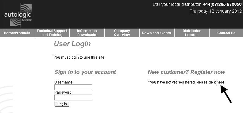 The User Login page appears. 3. Click the here link at the end of the instruction below the New Customer? Register now heading. 4. The Register page appears. 5.