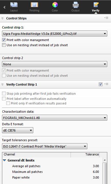Color Verifier System Manager setup Select Control strip 1 Select optional Control