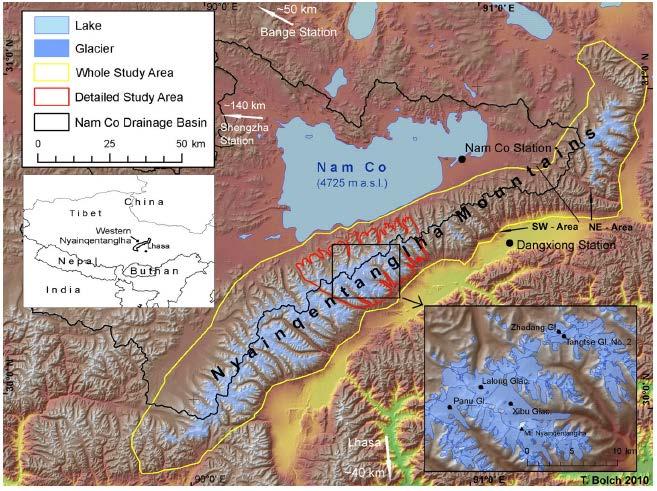 Exercise 2: Searching for suitable satellite data We use the following region in south-central Tibet as an example: Figure 1: Map of western Nyainqentanglha (source: Bolch et al.