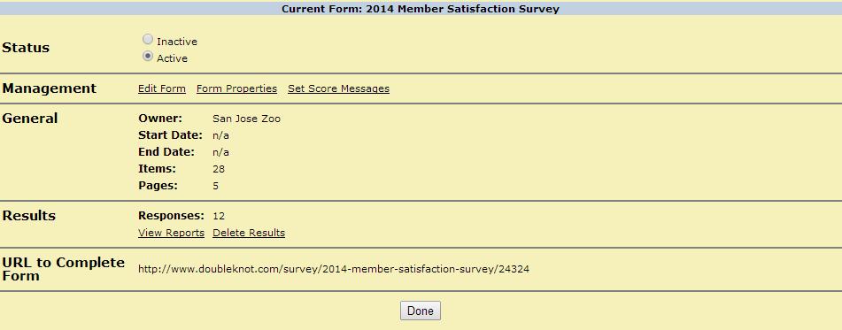 From the Current Form page, you can access all features for a form or survey.