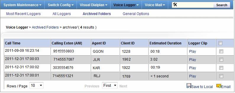 For details on the parameters that control Logger archiving, see Voice Logger > General Options on page 130.