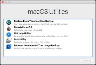 To recover your Mac: 1. Make sure that you have: A previously created Acronis True Image backup. Without the backup recovery is impossible. Refer to Backing up to local or network storage (p.