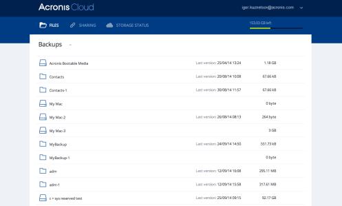 Recovering the latest versions of files and folders To recover files and folders: 1. On the Files tab of the Acronis Cloud web application, browse to the file or folder that you want to recover.