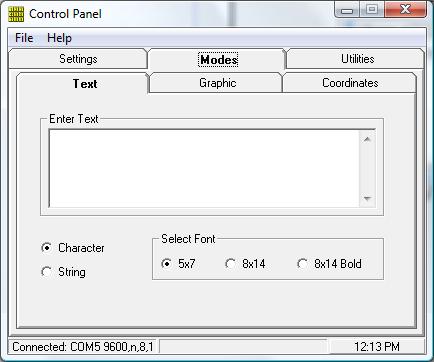 Touch Screen section allows selecting the required touch screen response. By selecting Coordinates, the controller will respond by sending XY coordinates of a touch location.