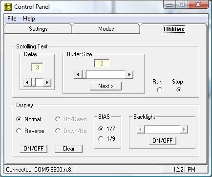 Figure 1-7 Utilities Screen The Scrolling Text section allows entering and running the Scrolling Text.