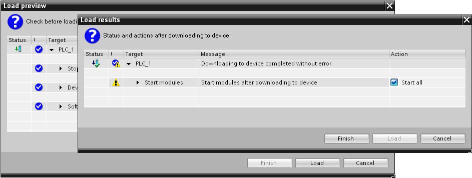 Select the following interface data in the Extended download to device mask: Type of PG/PC