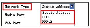 Network Type: There are three modes: Static Address, DHCP, PPPoE. For IE, the display will look as below: Figure 8.