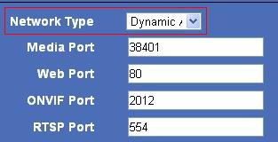 1 Media Port: Default is 38401. Web Port: Default is 80. ONVIF Port: Default is 2012. (Camera supports ONVIF, version 2.