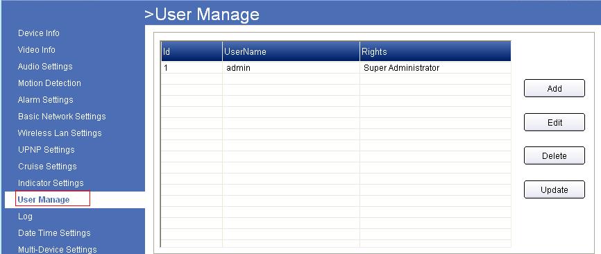 11 User Manage Click User Manage to enter the