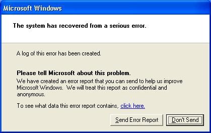To Windows XP users! If InCD causes a serious error, you can send the error log to Microsoft by clicking on the Send Error Report button.