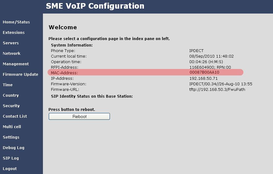 STEP 5 Once you have authenticated, the browser will display front end of the SME Configuration Interface.