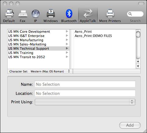 MAC OS X 19 TO ADD A PRINTER WITH THE APPLETALK CONNECTION NOTE: Use this procedure if the E100 is in a different AppleTalk zone than your computer.