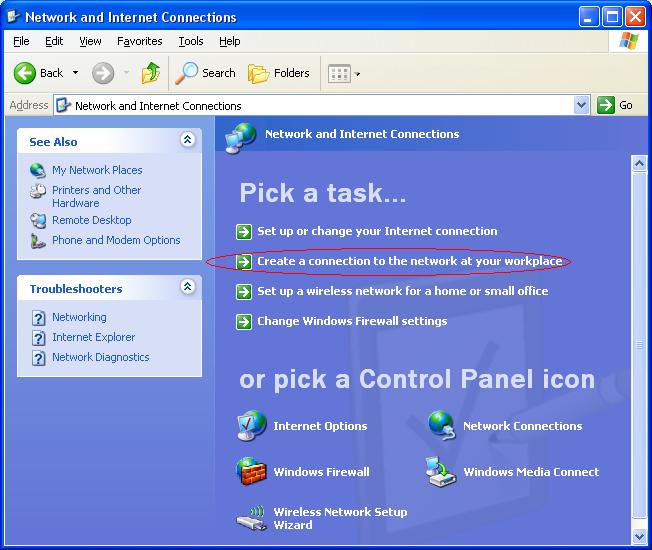 3.) With the New Connection Wizard open, click the radial