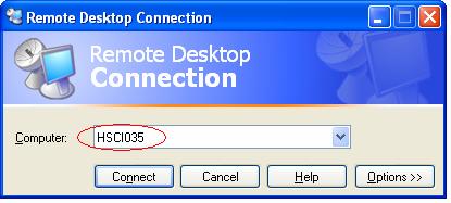 In the Computer: box type in the name of your computer in your office and click Connect. You will see a large window open up with the login dialog box of your office computer in the center.