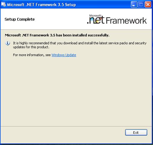After.Net Framework 3.5 is successfully installed click th Exit button and restart the operating system to continue with the installation.