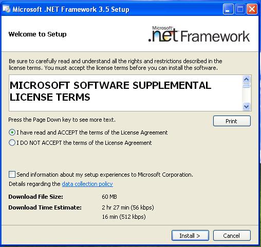 If the.net Framework version 3.5 is not installed on the Server machine, then installation wizard will automatically start the installation of the.net 3.