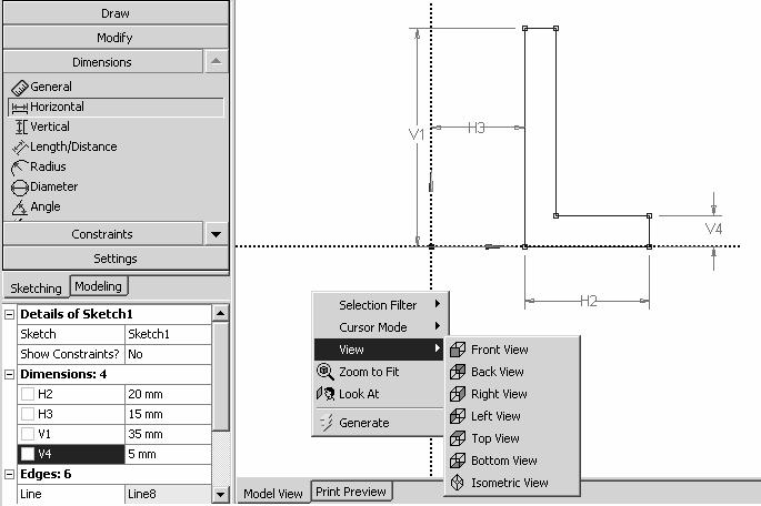 Solid Modeling Fundamentals 1-9 13. View > Ruler (Top menu) to turn off the ruler display. Use the middle mouse roller to zoom in and out.