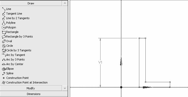 Solid Modeling Fundamentals 1-7 Use constraint options horizontal to make the top edge horizontal and equal length to make sure that the vertical and horizontal legs of the L are of the same
