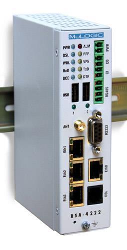 RSA-4222W Remote Site Access Router with ADSL/VDSL2, Ethernet and cellular wireless WAN ports.