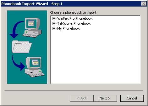 Chapter 4 - Using FaxTalk FaxCenter Pro 51 Figure 4-15 WinFax Pro Phonebook Import Wizard - Step 1 Select the desired WinFax