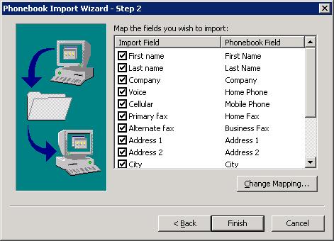 Figure 4-16 WinFax Pro Phonebook Import Wizard - Step 2 The Import Field column will display the fields detected in the