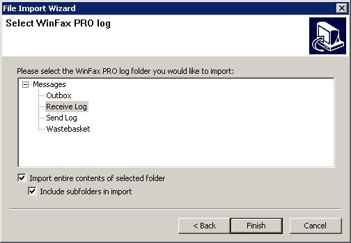 Chapter 4 - Using FaxTalk FaxCenter Pro 59 Figure 4-24 Select WinFax PRO log 6. Select the WinFax PRO log folder that you wish to import. 7.