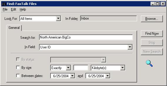 62 FaxTalk FaxCenter Pro 9.0 Finding items in FaxTalk FaxCenter Pro FaxTalk FaxCenter Pro includes a search tool to help you quickly find items stored in the application.