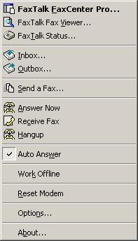 Chapter 4 - Using FaxTalk FaxCenter Pro 63 Figure 4-26 FaxTalk CallControl icon in Windows System Tray FaxTalk CallControl is available in the Windows system tray to provide instant access to the