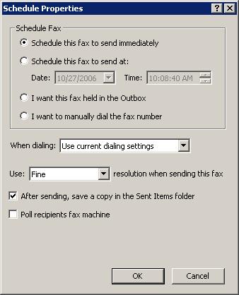 72 FaxTalk FaxCenter Pro 9.0 Scheduling properties When you create a fax transaction and click Send the fax is sent to the selected recipients immediately.