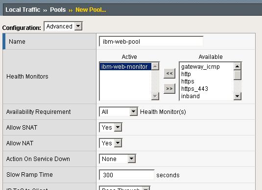 Deploying the BIG-IP LTM with IBM WebSphere 7 Creating the IBM HTTP server pool The next step is to create a pool on the BIG-IP LTM system for the HTTP servers.