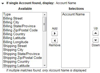 Select which Salesforce database objects will be displayed on a successful screen pop, along with the fields contained within the object to be displayed.