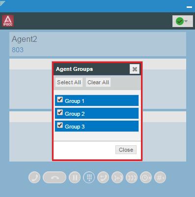 Agent Group Sign-On/Off Click on Groups, a window will pop-up, showing the list of groups a shown below. Agent can check, or uncheck the groups to sign-in/off.