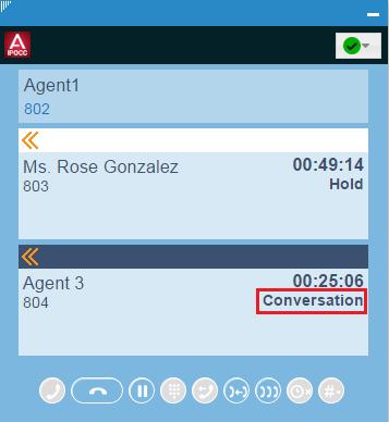 Consult Call Started During the consult call (or between any two calls), the agent can switch between the calls, by clicking on the respective call