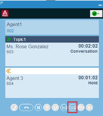 Conference In an ongoing call, if the agent wants to Conference in someone else. The agent needs to click on the Dial Pad and dial the party, whom the agent wants to conference-in.