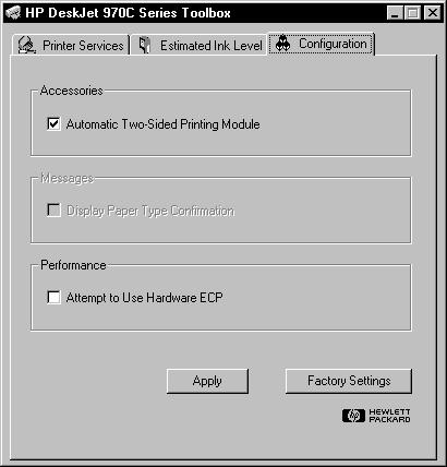 1 Using Your Printer Configuration Tab Default setting if the Automatic Two-Sided Printing Module is installed.