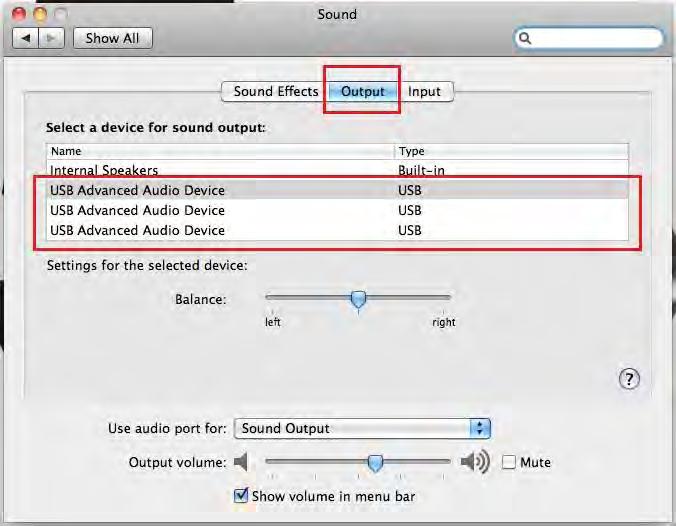 you can select a device for sound output by clicking it.