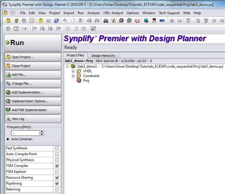 Finding the Critical path of the design: Click on Run to start the synthesis inside Synplify Premier DP.