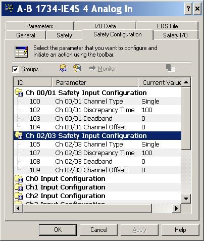 Chapter 6 Configure the Module for a SmartGuard Controller 3. To display the parameters for editing, double-click each group of Dual Channel Safety Inputs.