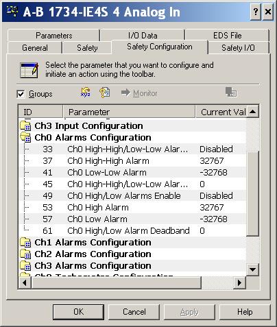 Chapter 6 Configure the Module for a SmartGuard Controller 5. To display parameters for editing, double-click each Engineering Units Alarms group.