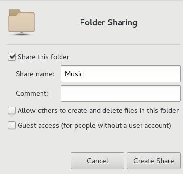 3. Select Share this folder. 4. If you want other people to be able to write to the directory, select Allow others to create and delete les in this folder.